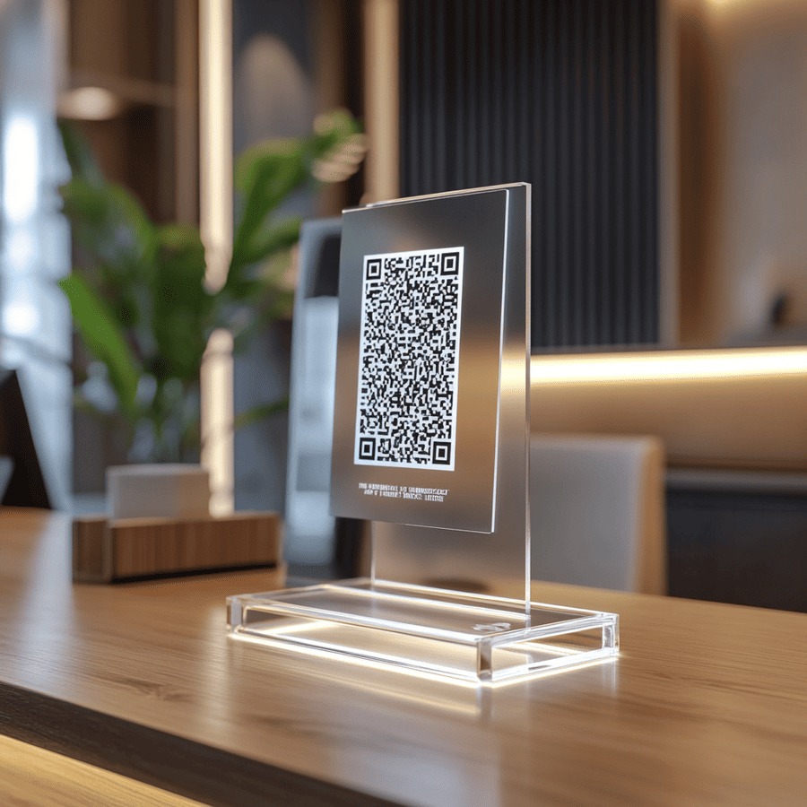 Código QR LinkItOne para escritorio o recepción - Escaneo instantáneo